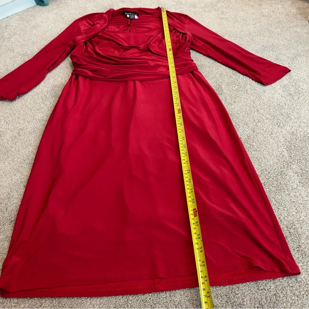 Frank Lyman red CrissCross-Front ruched jersey midi Dress Sz 14 open back - Picture 5 of 12